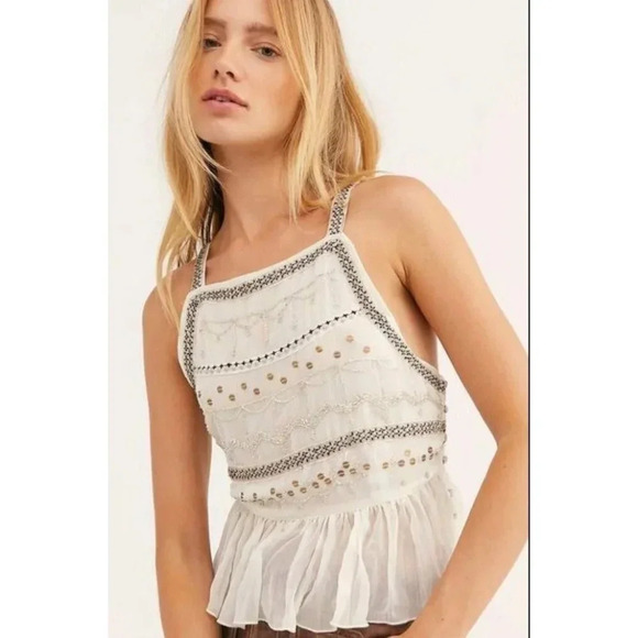 Free People Top Women’s Small Camille Embroidered Tank - Picture 1 of 8
